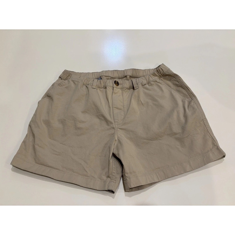 Chubbies Mens Sz L Khaki Shorts Elastic Waist Tan 5.5 Inseam Sky's Out Original